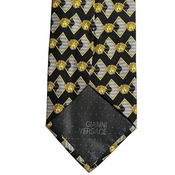 GIANNI VERSACE 90s Vintage Metallic Silk Medusa Pattern Tie Made in Italy - Picture 5 of 6